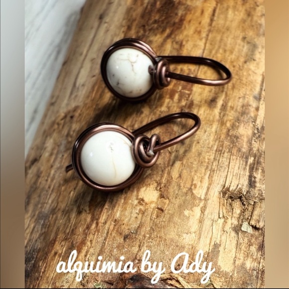 White buffalo Turquoise brass western spheres drops dangle earrings - Picture 6 of 6